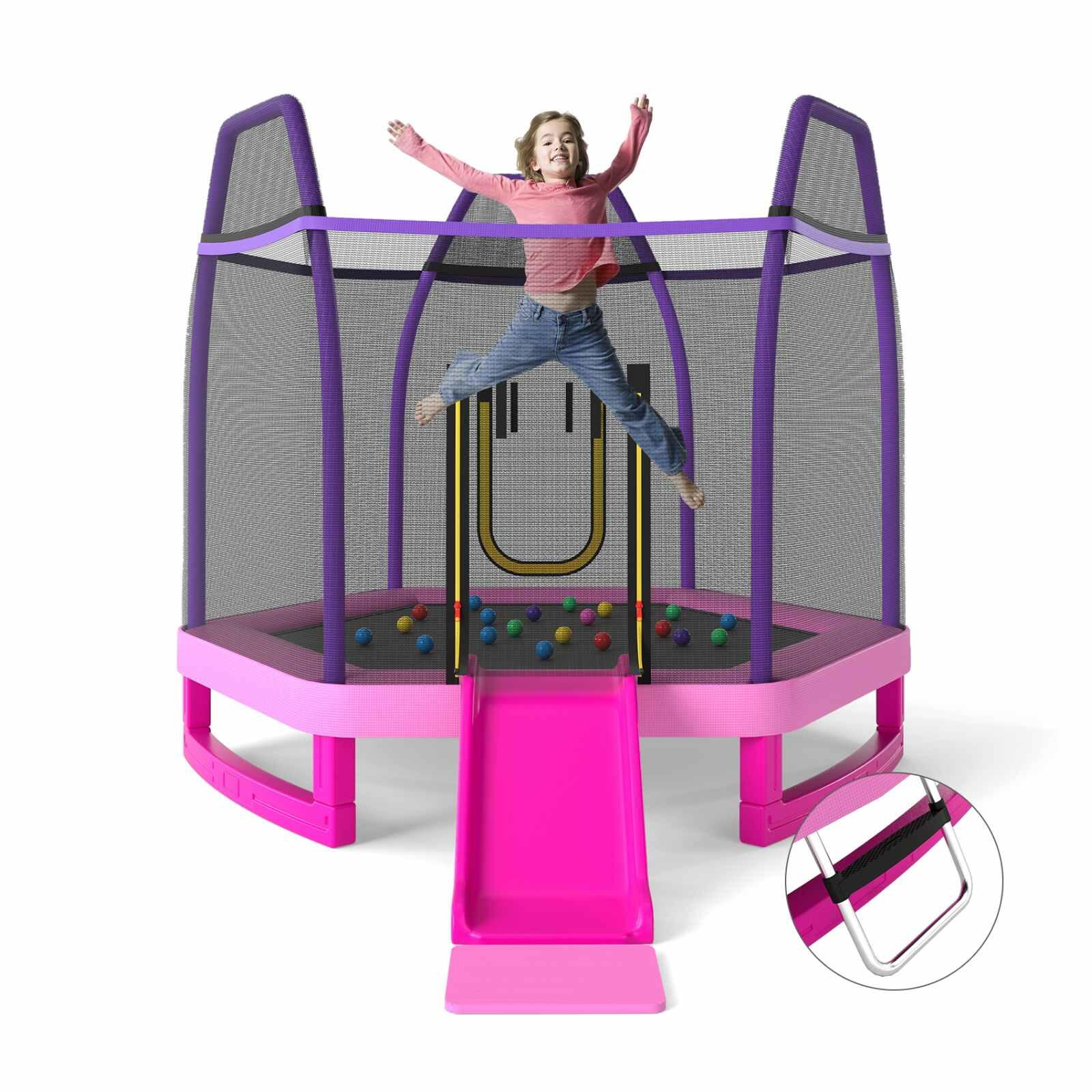 Costway 270KG Trampoline with Ocean Balls Slide Ladder Galvanized Enclosure Net