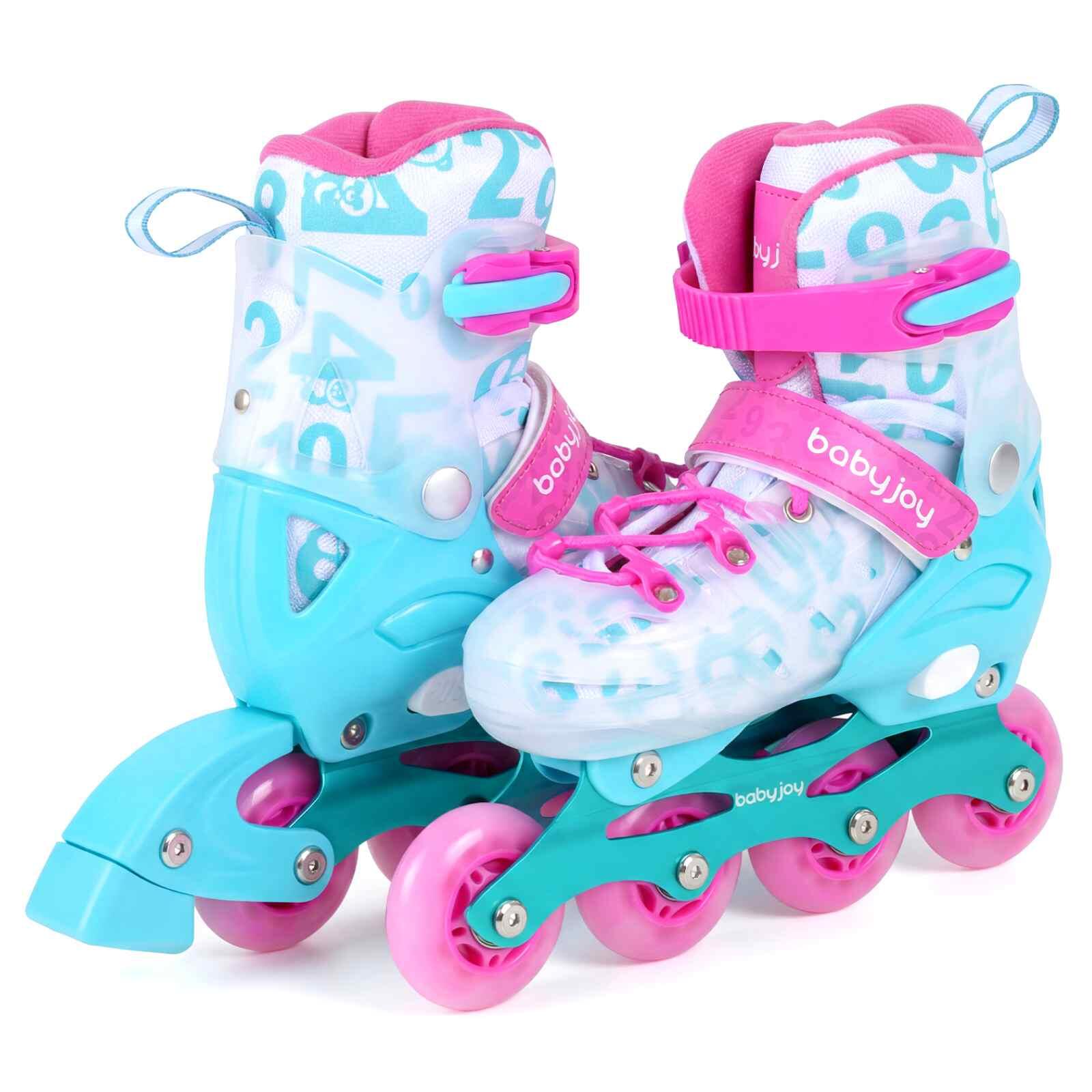 Costway 4 Size Adjustable Roller Skates Inline Skating Shoes Light Up Wheels