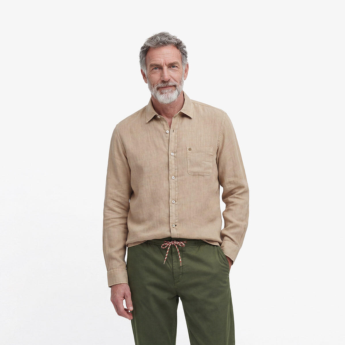 Camicia a maniche lunghe in lino marrone avena 2/5