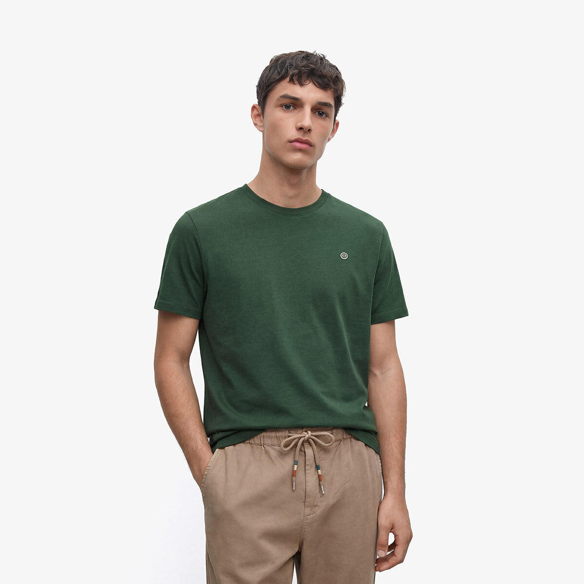 T-shirt girocollo Théo in cotone verde militare 2/6
