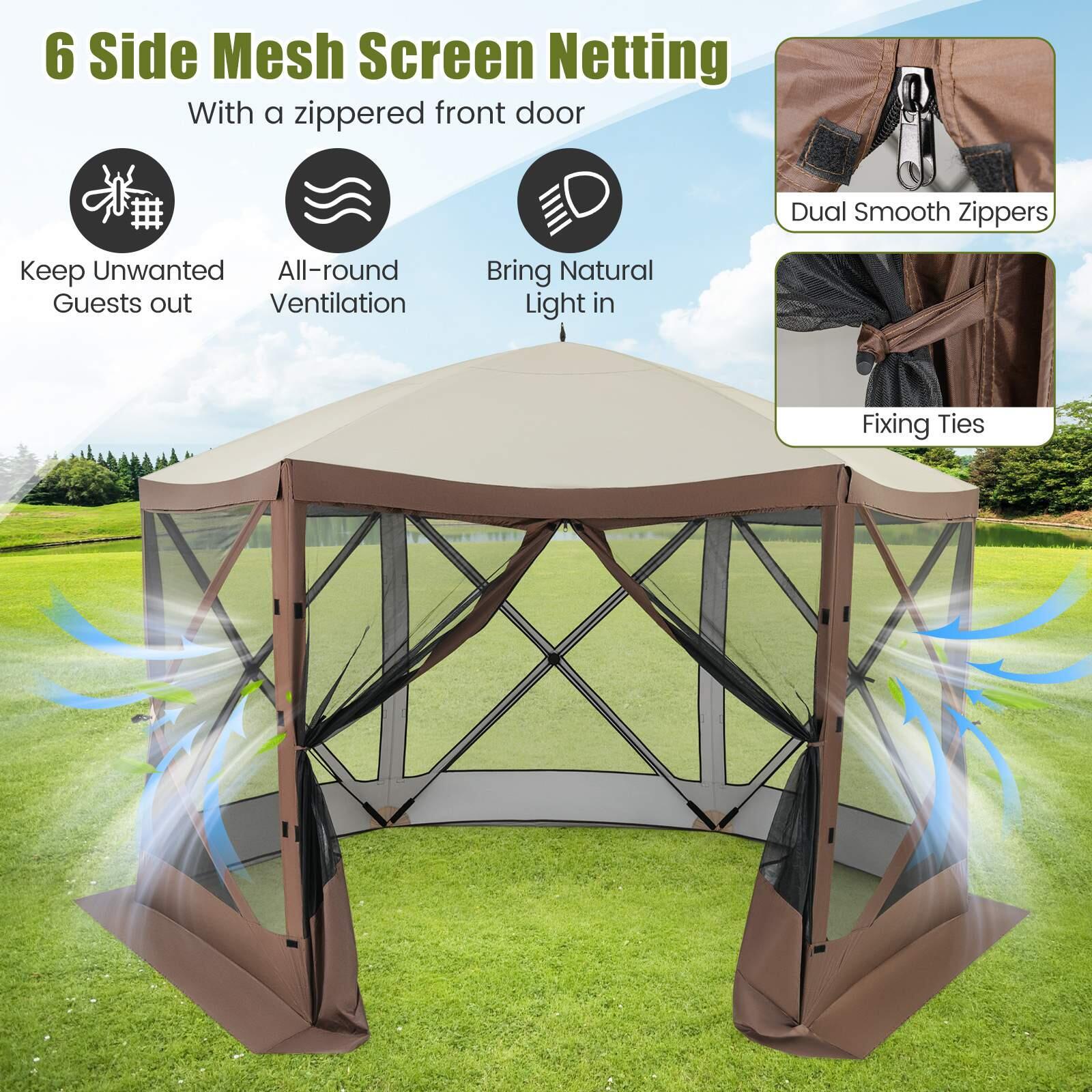 Costway 3.5x3.5M Pop up Canopy 6 Sided Gazebo Screen House with Mesh Walls