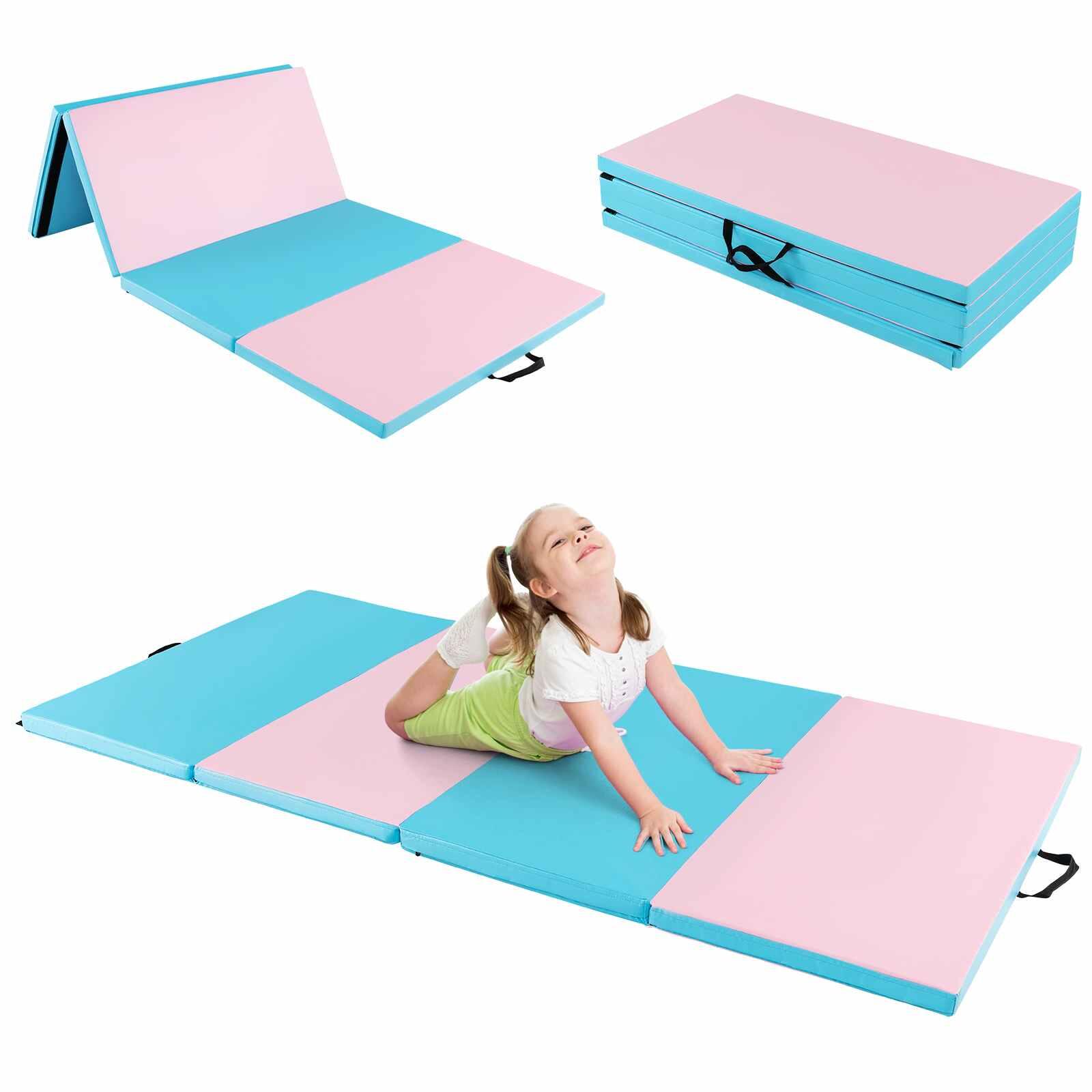 Costway 4 Folding Exercise Gymnastics Yoga Tumbling Mat with Carry Strap