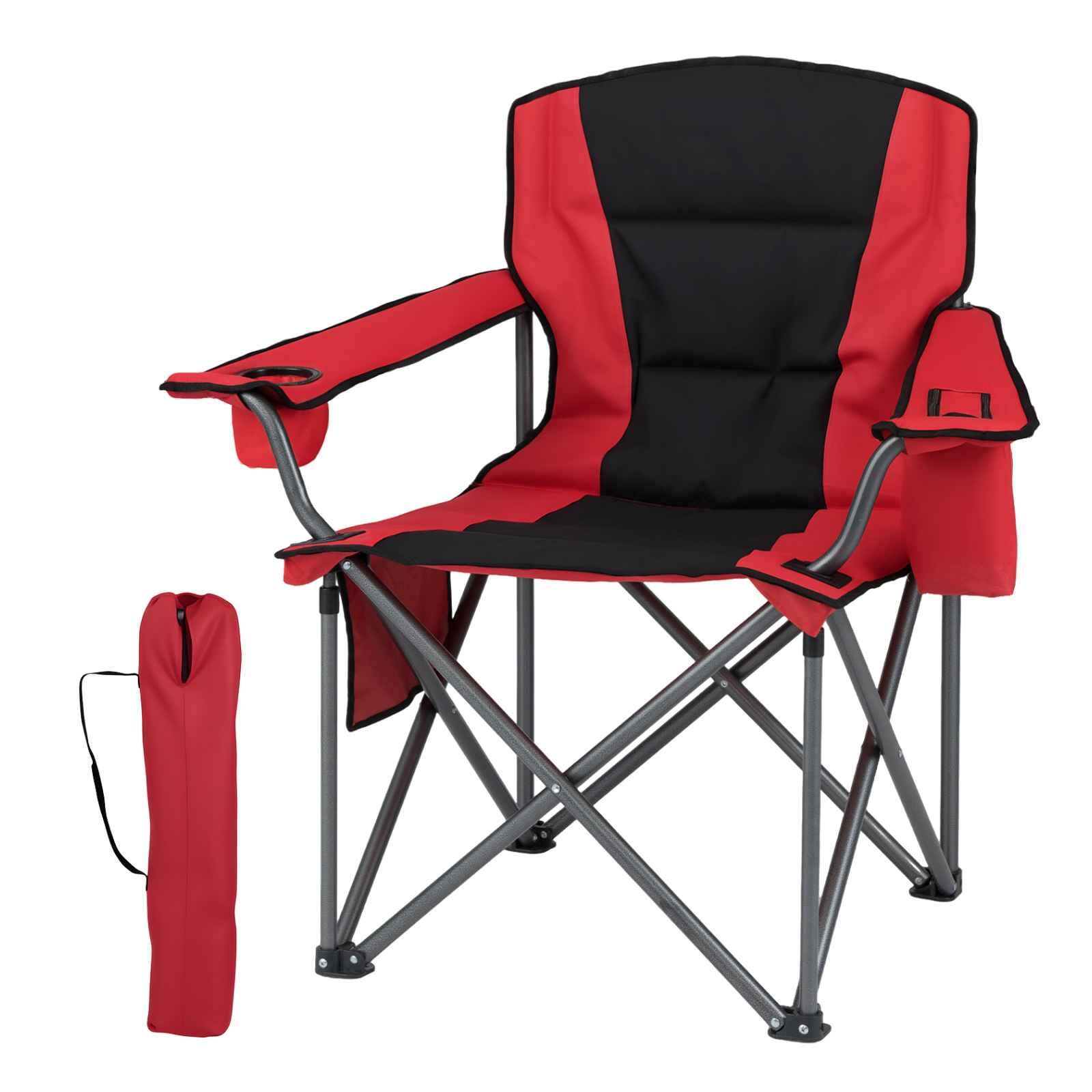 Costway Folding Camping Chair Padded Armchair with Cooler Pouch and Side Storage