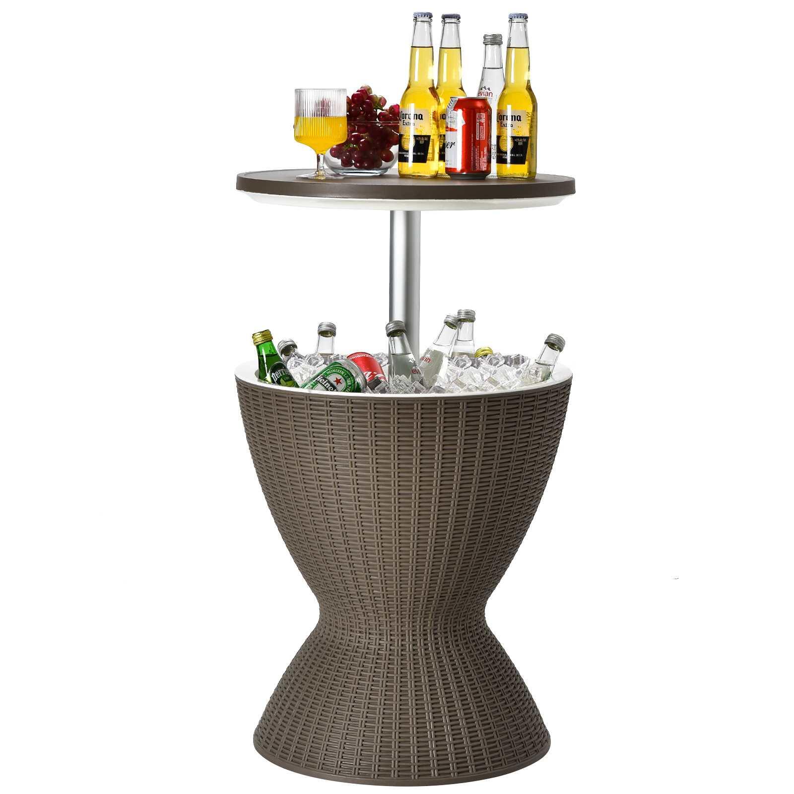 Costway 30L Cooler Ice Bucket Bar Table All weather Rattan Outdoor Furniture