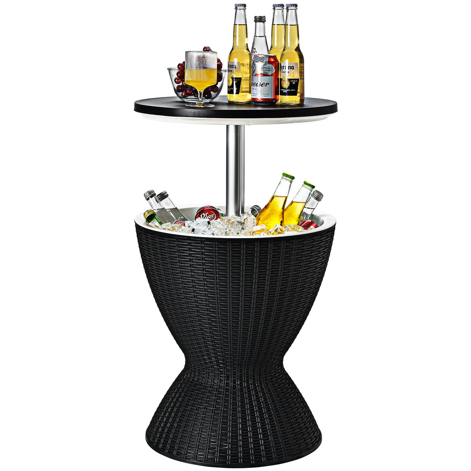 Costway 30L Cooler Ice Bucket Bar Table All weather Rattan Outdoor Furniture