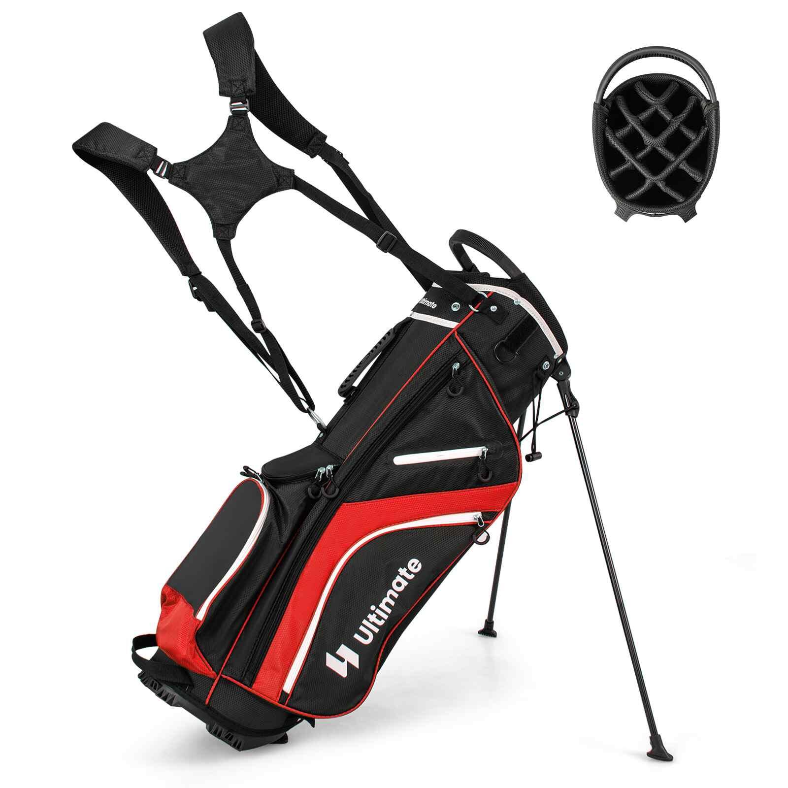 Costway Golf Stand Bag Portable Cart Bag 14 Dividers and Rain Hood Red