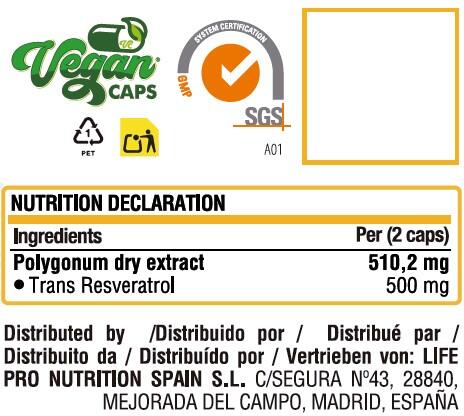 LIFE PRO TRANS RESVERATROL 98% 60 CAPS 3/5