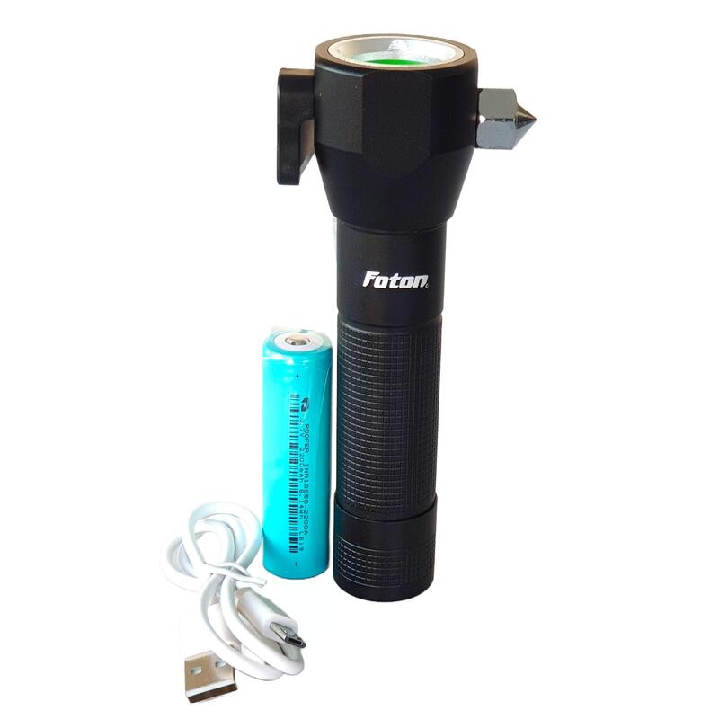 Lanterna multifunctionala Foton Super 0342 USB, cu ciocan urgenta si cutter cent