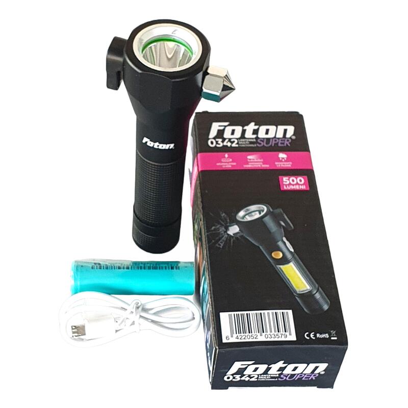 Lanterna multifunctionala Foton Super 0342 USB, cu ciocan urgenta si cutter cent