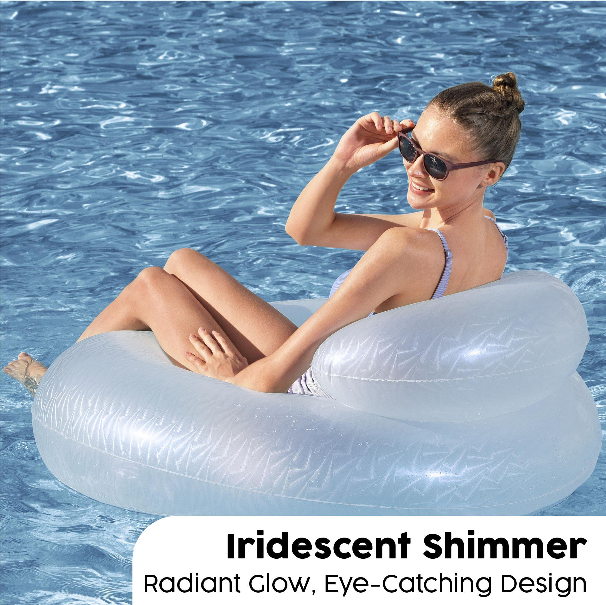 Bestway Moon Dust Swim Tube with Headrest, Iridescent Pool Float Ring 4/6
