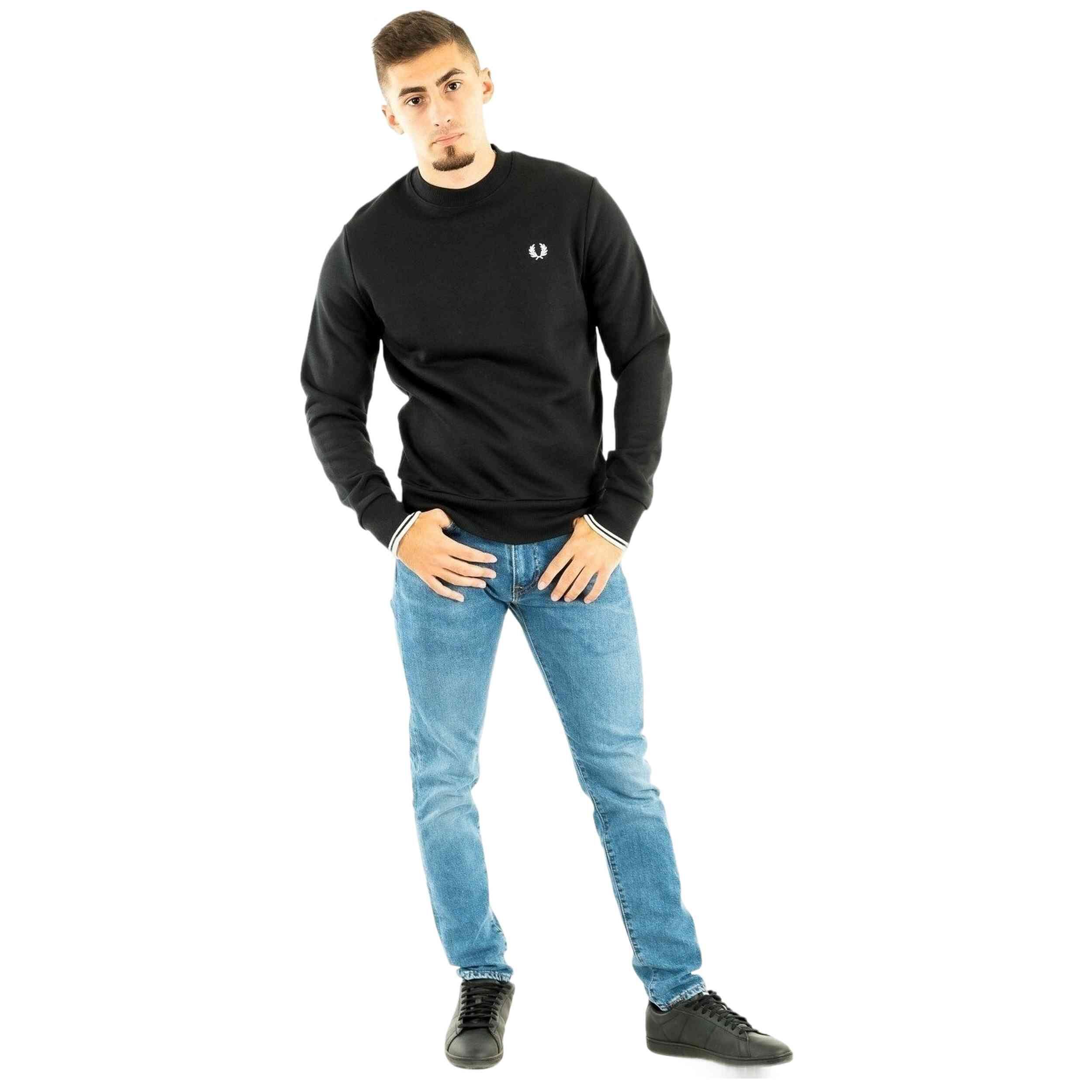 Sweatshirts polaires pour hommes Fred Perry col rond noir 3/4