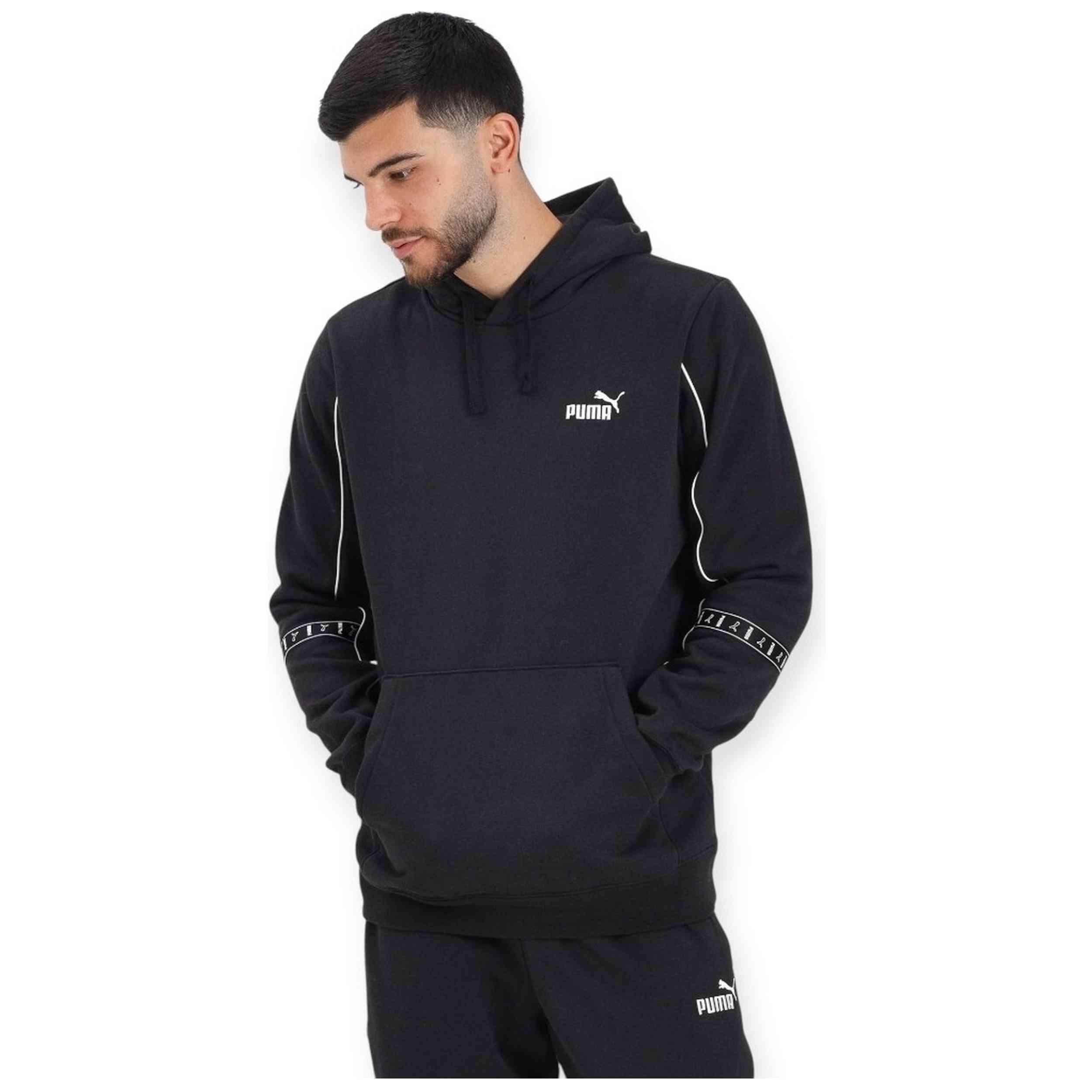 Haube Puma Ess Tape Layout Hoodie, Schwarz, Unisex 3/4