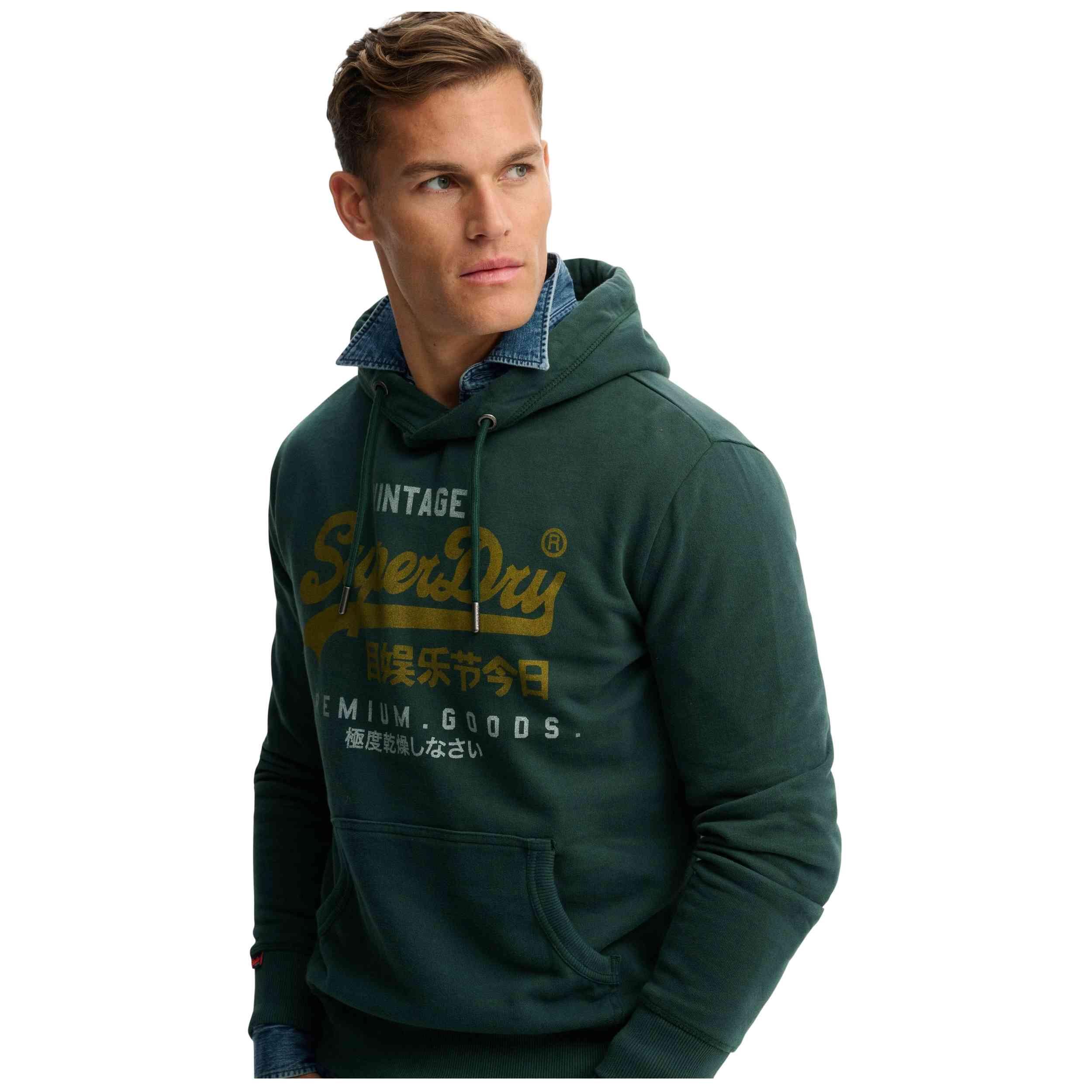 Felpa con Cappuccio Uomo Superdry Duo Classic Verde Scuro - Taglia S 5/5