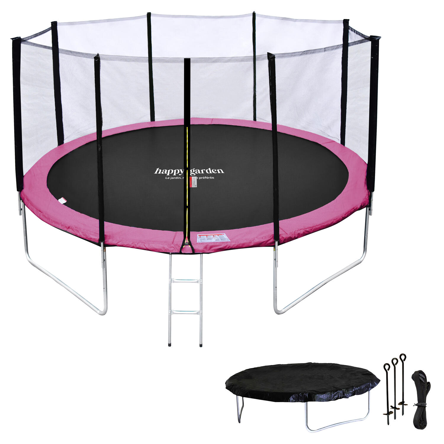 Trampoline 430cm réversible gris/rose MELBOURNE, échelle, bâche et kit d'ancrage 2/7