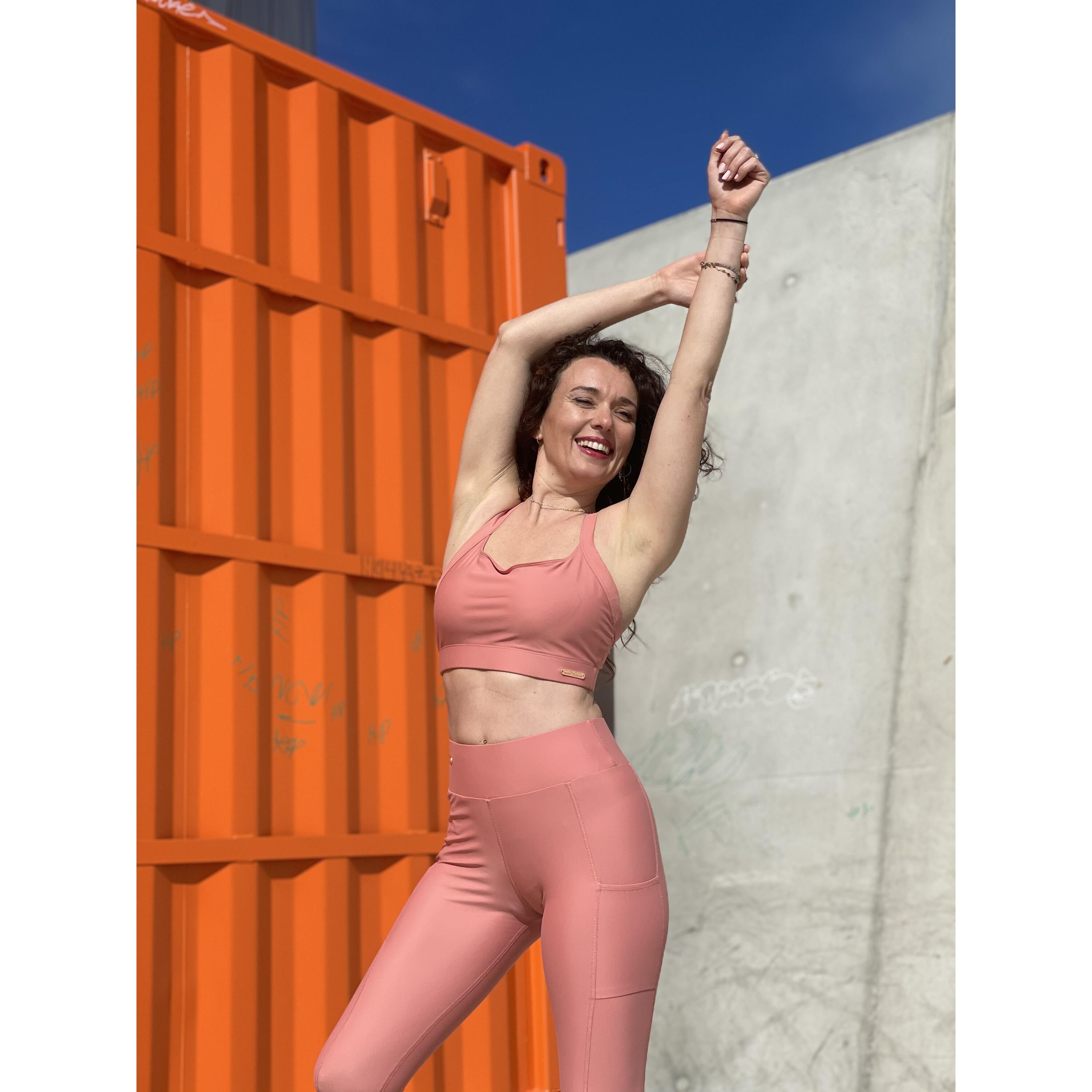 Legging femme Les Poulettes Fitness rose corail 4/7
