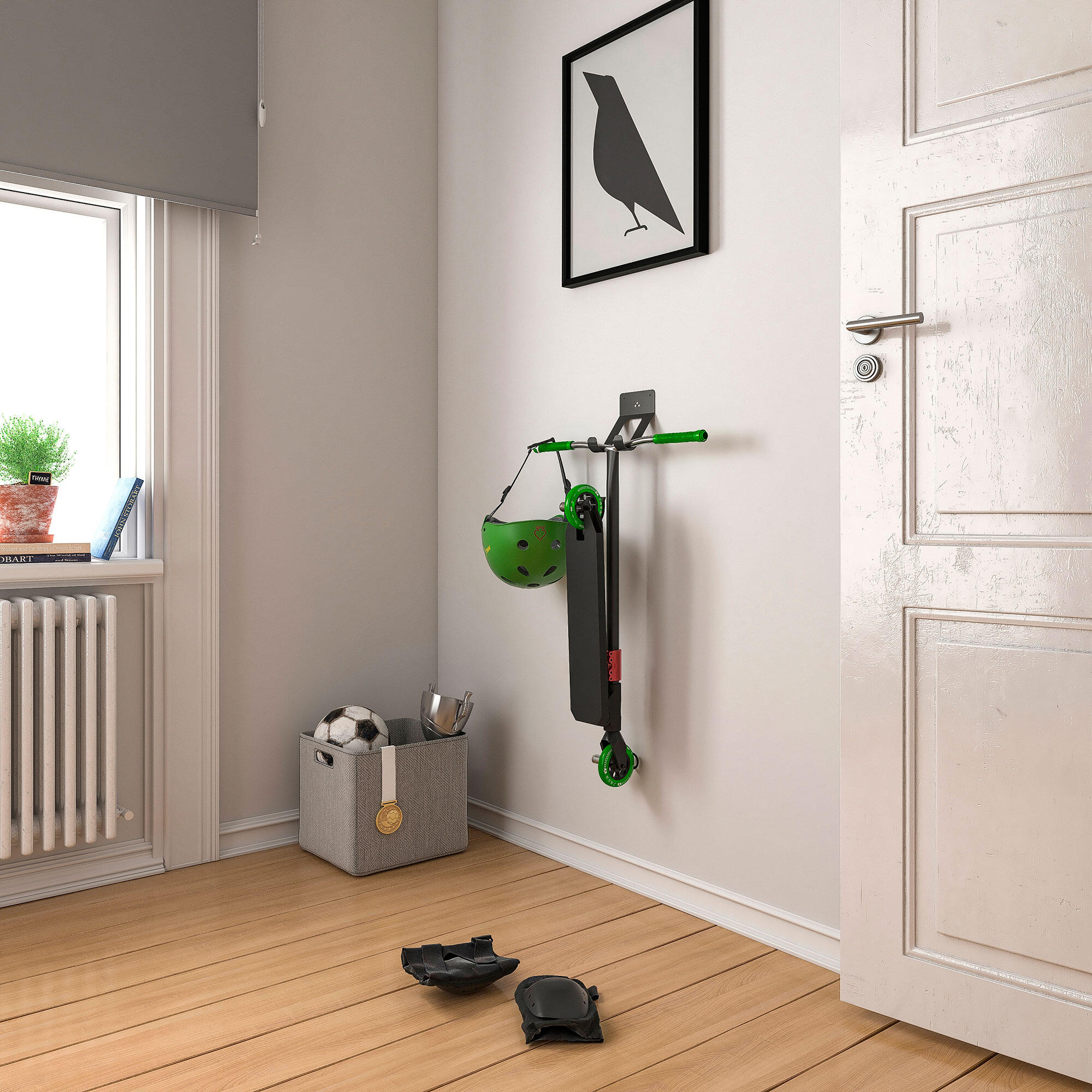 Soporte de pared para Patinete con protector para manillar y pared y tornillos 5/7