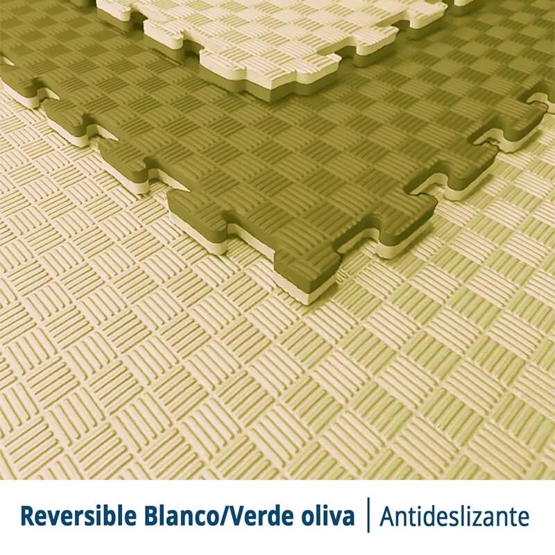 Tatami Puzzle EVA 100x100x20 mm (Lote 4 uds) Blanco - Olivo 5/7