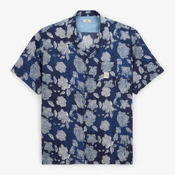 Chemise manches courtes imprimé floral en coton bleu opale