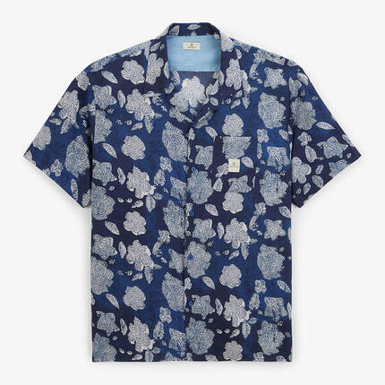 Chemise manches courtes imprimé floral en coton bleu opale
