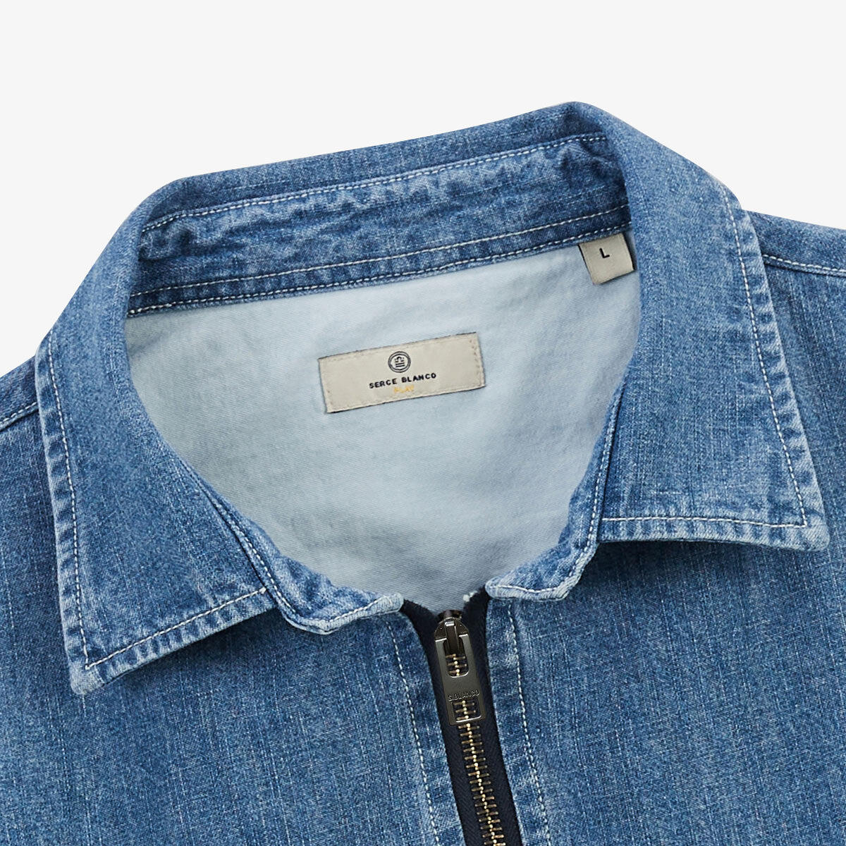 Chaqueta camisa con cremallera de algodón azul denim 4/6