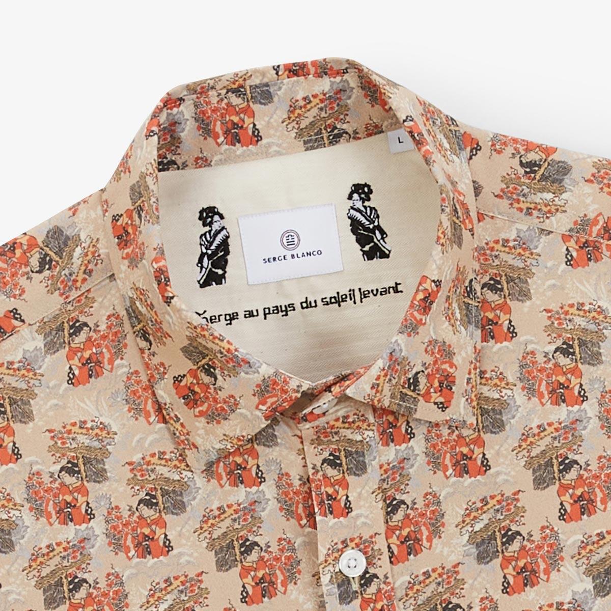 Camicie a maniche corte beige con stampe 4/5