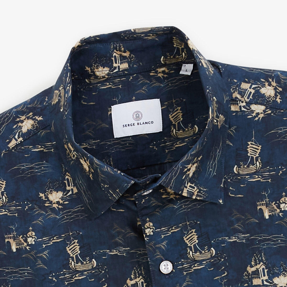 Camicia Caracas a maniche corte in cotone stampato con collo a barchetta 4/5