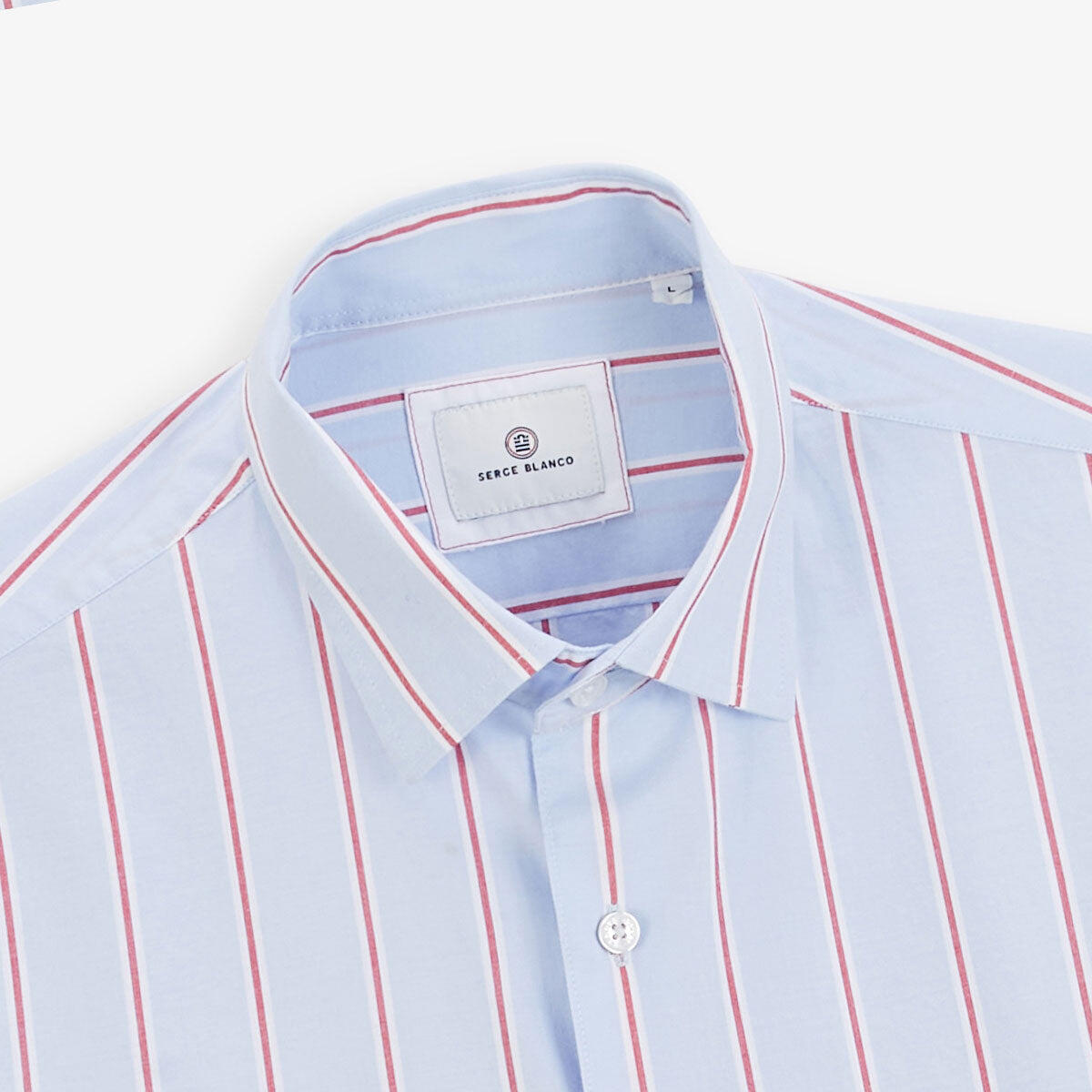 Camicia a maniche lunghe a righe in cotone oxford azzurro 3/4