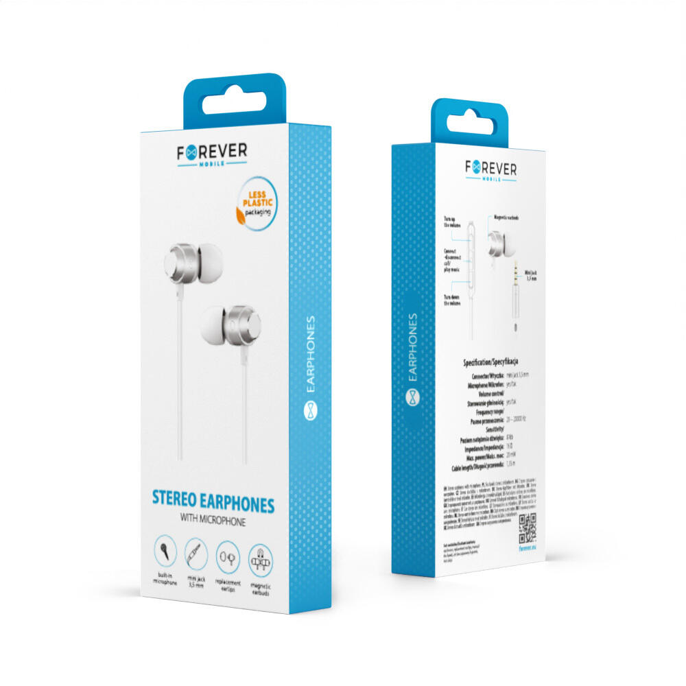 Écouteurs filaires Forever EP-01 intra-auriculaires jack 3,5 mm blancs 6/6