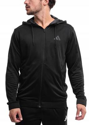 Adidas heren hooded training sweater met rits, fleece voering, zwart