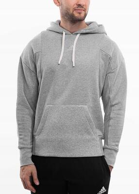 Adidas herenhoodie katoenmix grijs, fleece gevoerd, steekzak