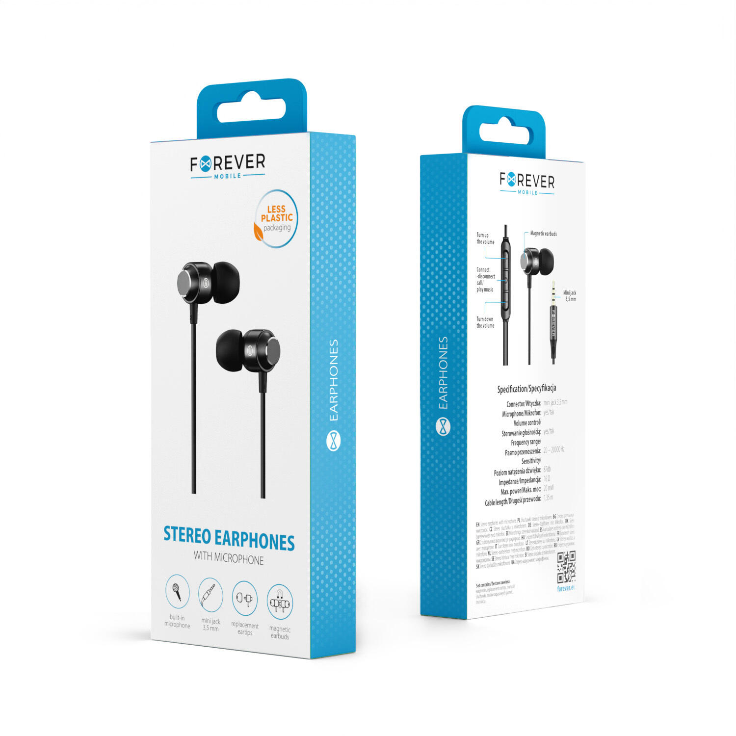 Écouteurs filaires Forever EP-01 intra-auriculaires jack 3,5 mm noirs 6/6
