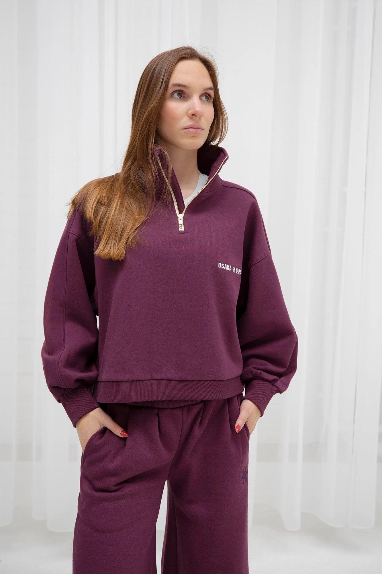 Pull court demi-zippé Osaka pour femme | Laque cerise 3/6