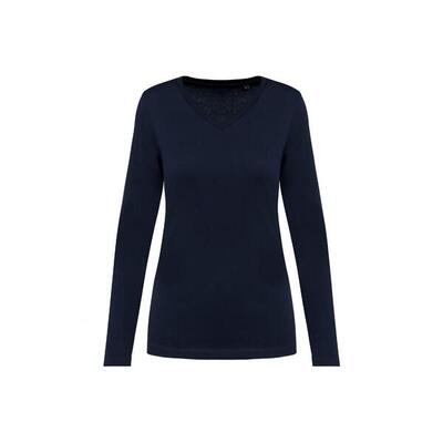 Dames t-shirt met suprima v-hals en lange mouwen kariban premium