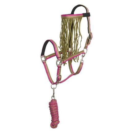 Ensemble licol nylon et longe d'attache pour cheval avec frontal anti-mouches Im