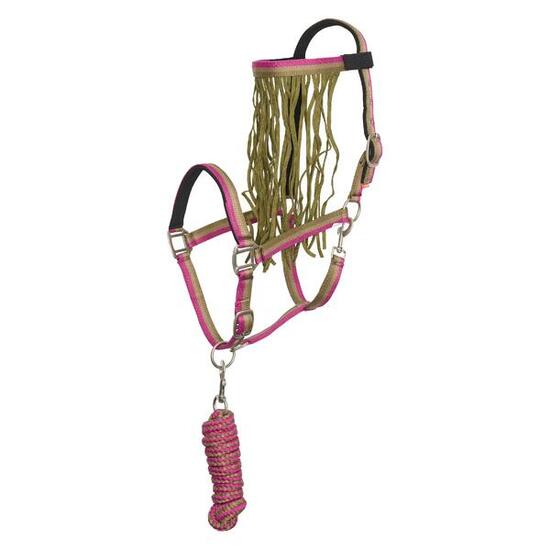 Ensemble licol nylon et longe d'attache pour cheval avec frontal anti-mouches Im