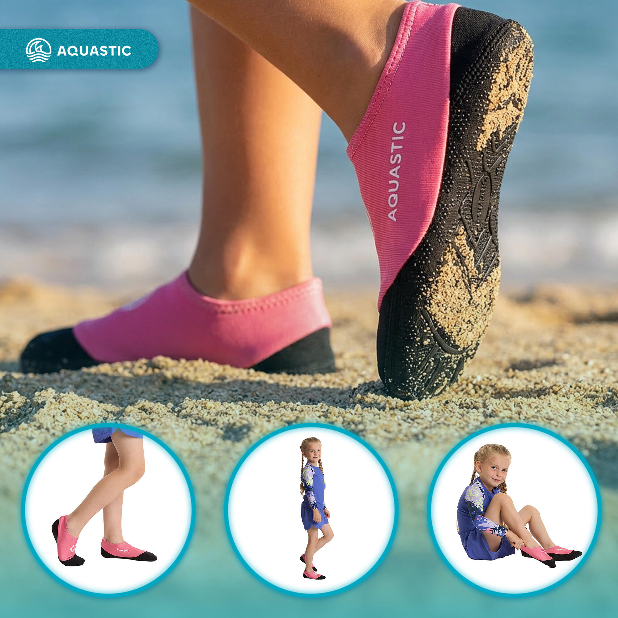 Chaussettes de piscine pour enfants AQUASTIC Seavie antidérapantes 4/7