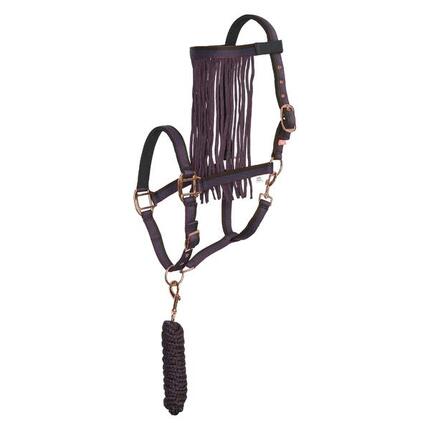 Ensemble licol nylon et longe d'attache pour cheval avec frontal anti-mouches Im