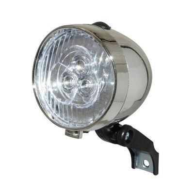 Illuminazione anteriore a batteria su forcella LED cromata fornita con 3 batteri