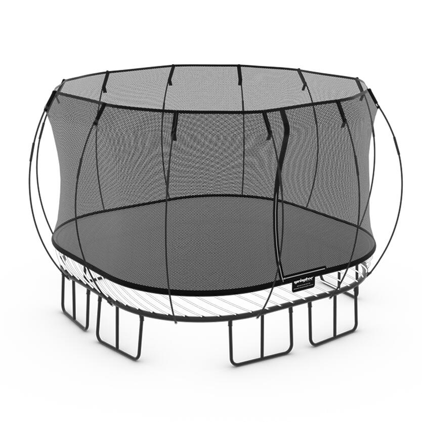 SPRINGFREE Bezpečná zahradní trampolína čtvercová 3,4m s ochrannou sítí a měkkými okraji
