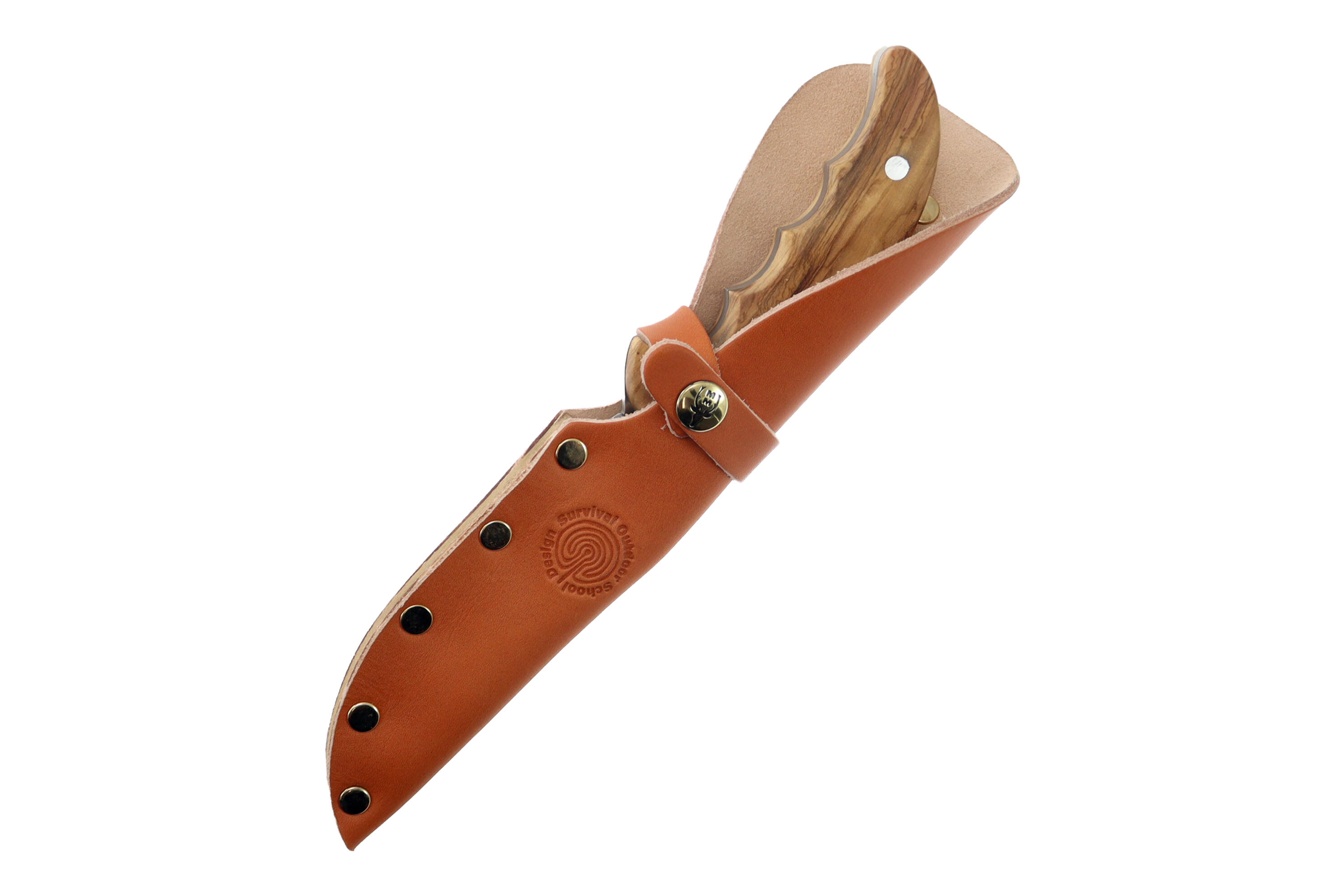 Nóż outdoorowy z drewna oliwnego 12.OL Full Tang skórzana pochwa 5/5