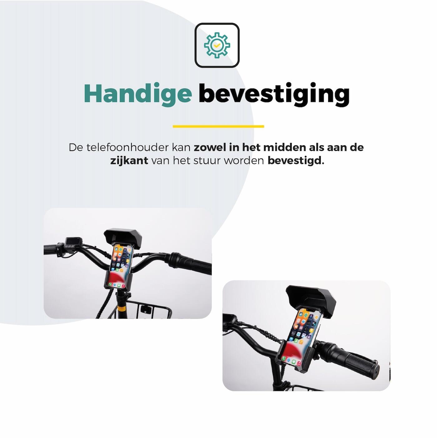 Voltano Protect Telefoonhouder Fiets - Zwart - Met Dakje Tegen Regen / Zon 3/7