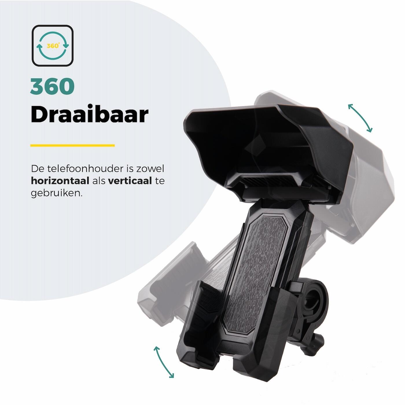 Voltano Protect Telefoonhouder Fiets - Zwart - Met Dakje Tegen Regen / Zon 4/7