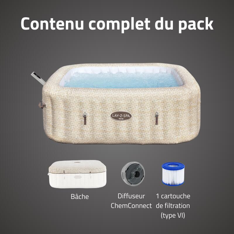 Bestway Spa gonflable carré Lay-Z-Spa Rome  AirJet EnergySense avec WiFi 5-7p 7/7