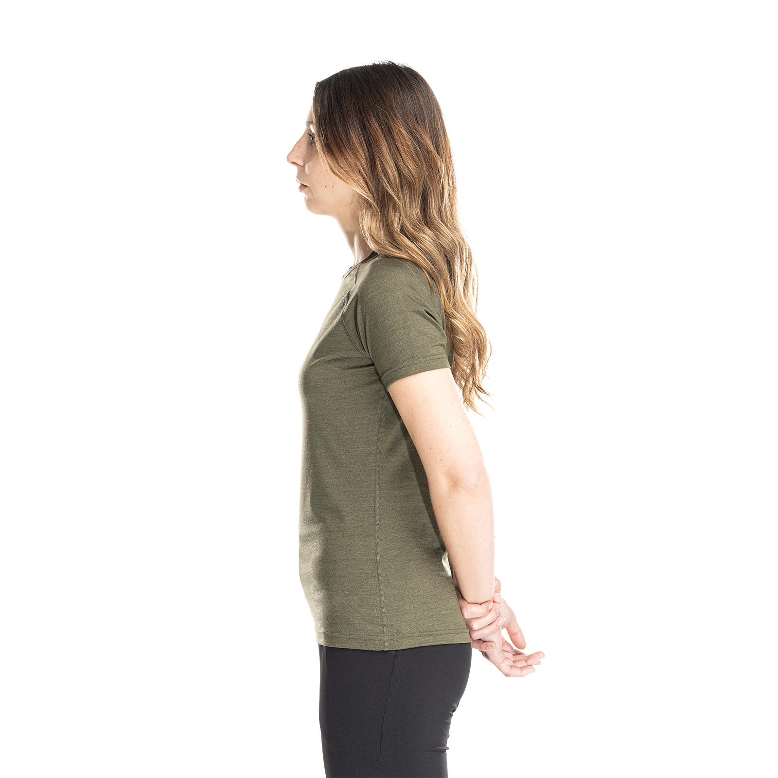 Nila Merino Baselayer Shirt Damen kurzarm Wandern - dunegreen 3/7
