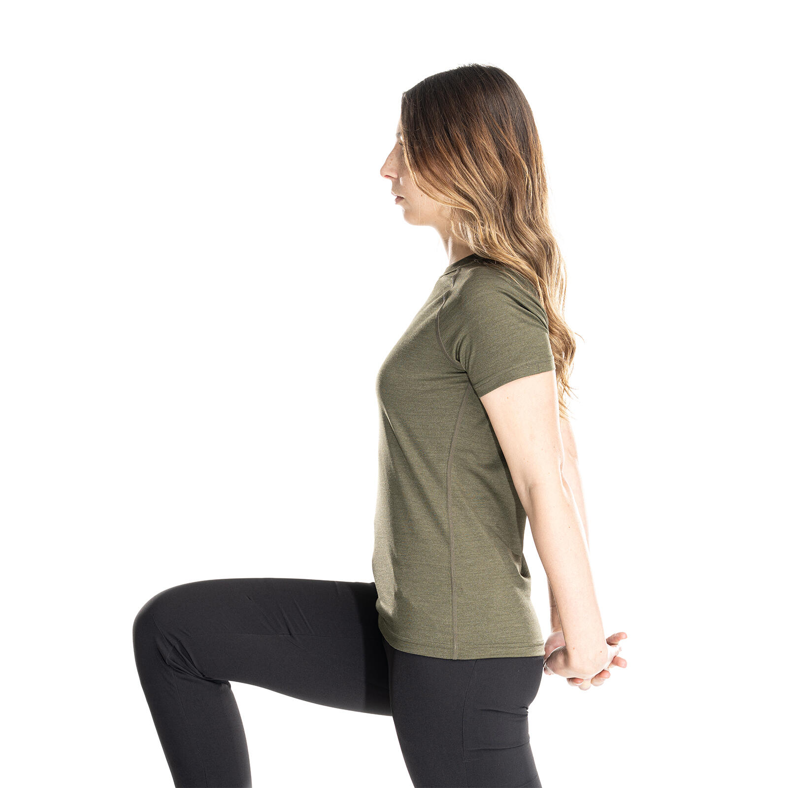 Nila Merino Baselayer Shirt Damen kurzarm Wandern - dunegreen 4/7