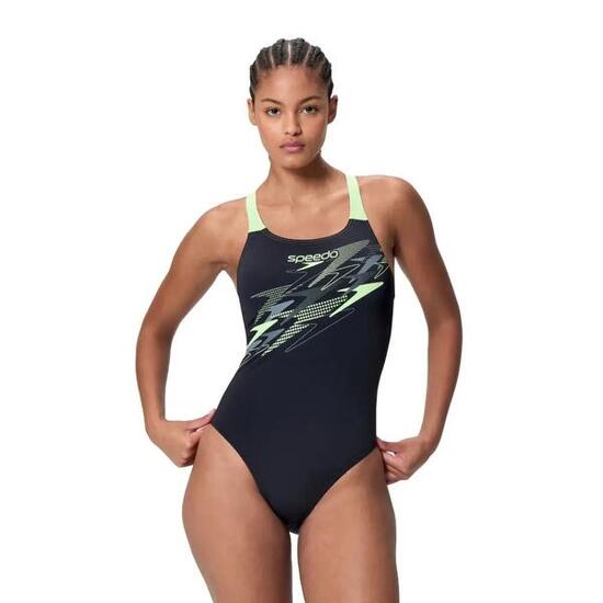 Speedo Dames Badpak Medley Logo Medalist Zwart/Groen