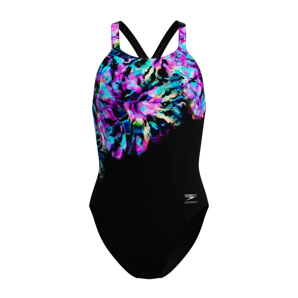 Speedo Club Training Printed Powerback Swimsuit - Black/Purple 3/6