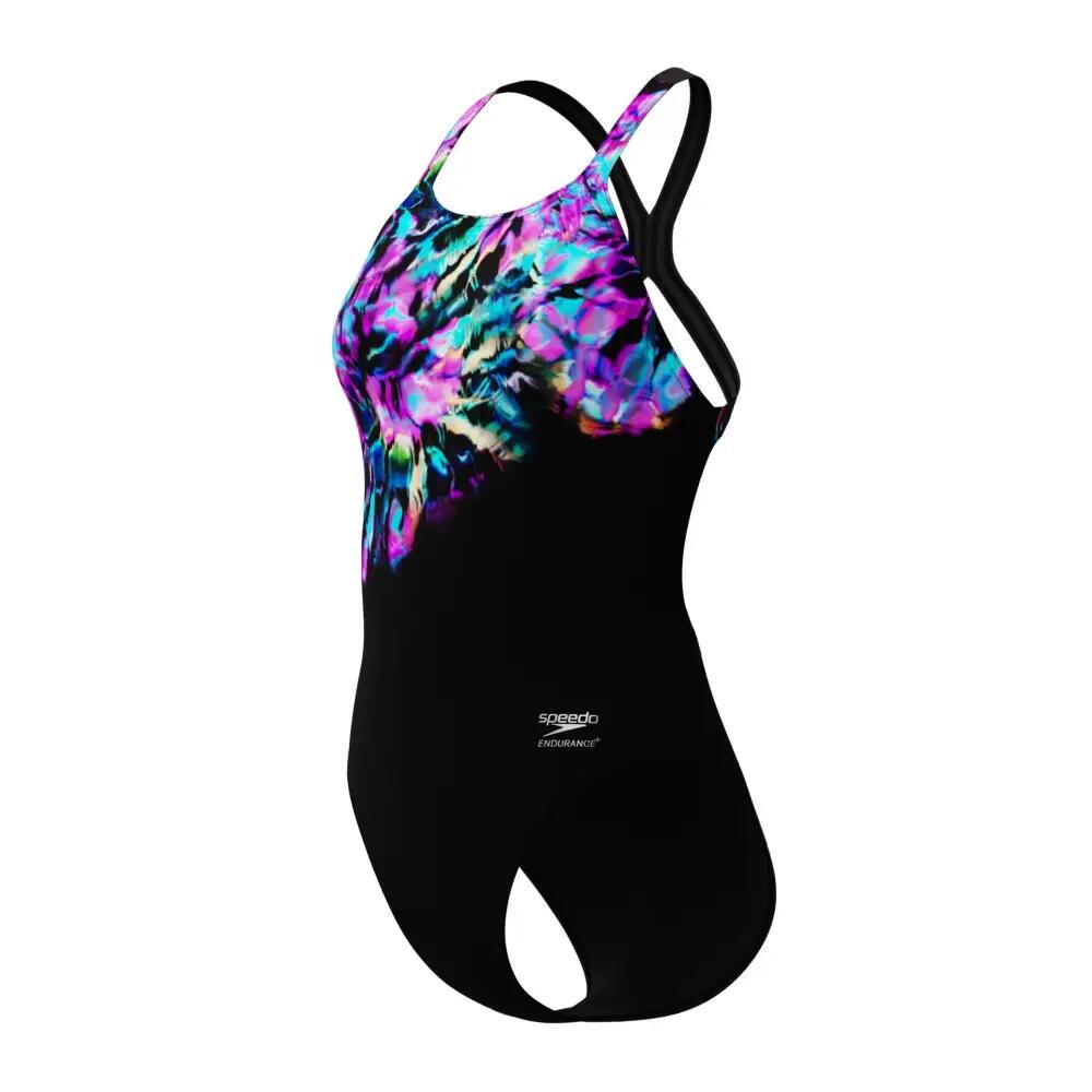 Speedo Club Training Printed Powerback Swimsuit - Black/Purple 4/6