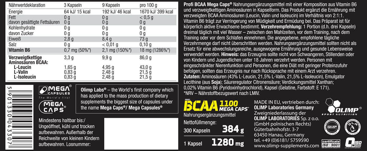 Olimp BCAA 1100 Mega Caps 120 Capsules 2/7