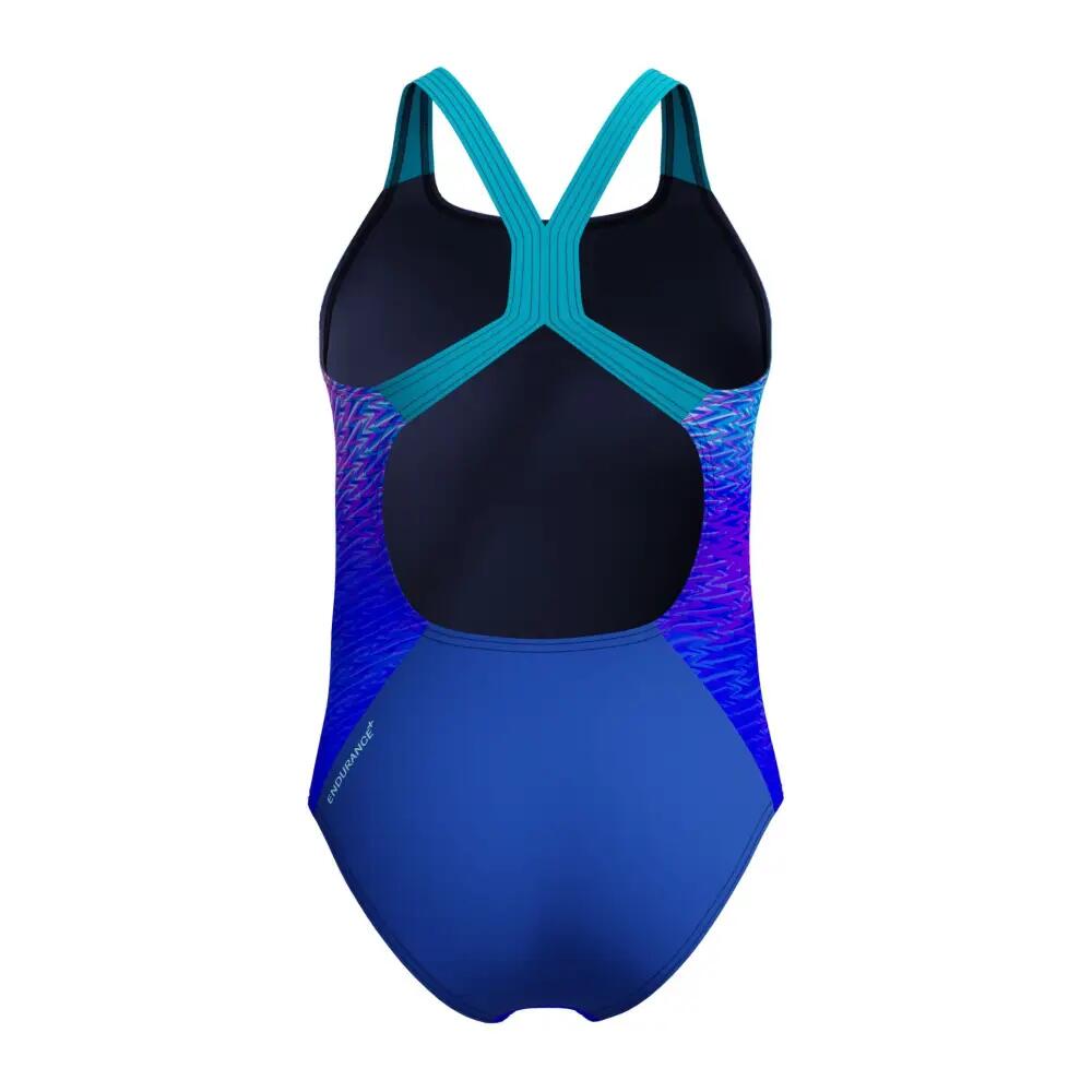 Speedo Girls Allover Printed Powerback Swimsuit - Blue/Turquoise 2/5